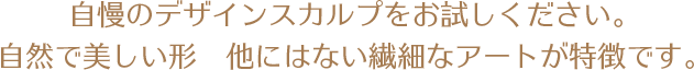 自慢のデザインスカルプをお試しください。自然で美しい形　他にはない繊細なアートが特徴です。